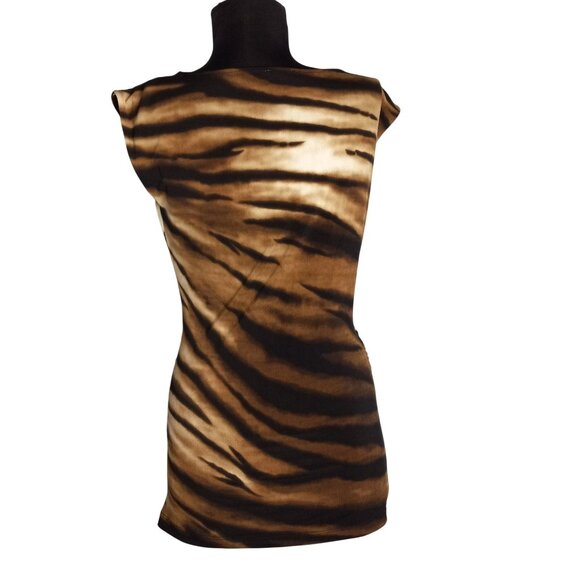 Vince Camuto XS Top Sleeveless Tiger Print Drape Neck Polyester Spandex Ruched - Picture 2 of 9